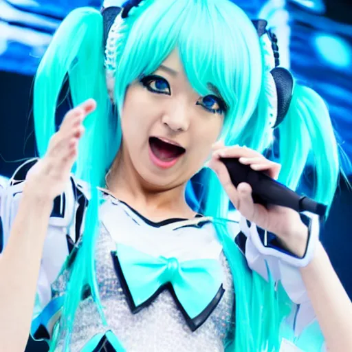 Image similar to magical mirai concert, hatsune miku on stage, high quality photo