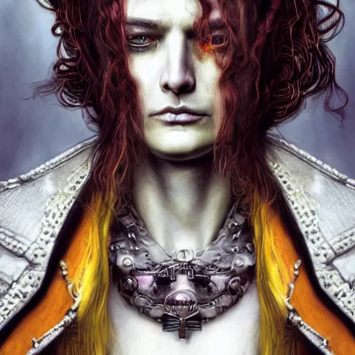 Image similar to portrait, headshot, insanely nice hair style, dramatic hair color, digital painting, of a old 17th century, old cyborg merchant, amber jewels, baroque, ornate clothing, scifi, realistic, hyperdetailed, chiaroscuro, concept art, art by Franz Hals and Jon Foster and Ayami Kojima and Amano and Karol Bak,