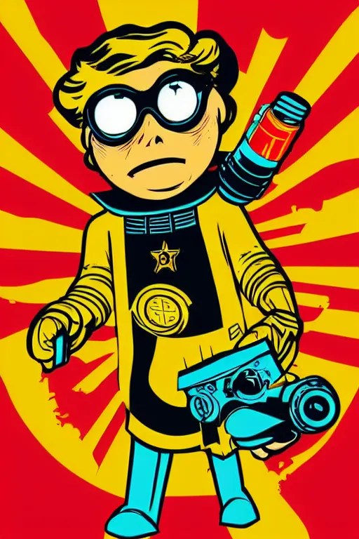 Image similar to fallout 7 6 retro futurist illustration art by butcher billy, sticker, colorful, illustration, highly detailed, simple, smooth and clean vector curves, no jagged lines, vector art, smooth andy warhol style