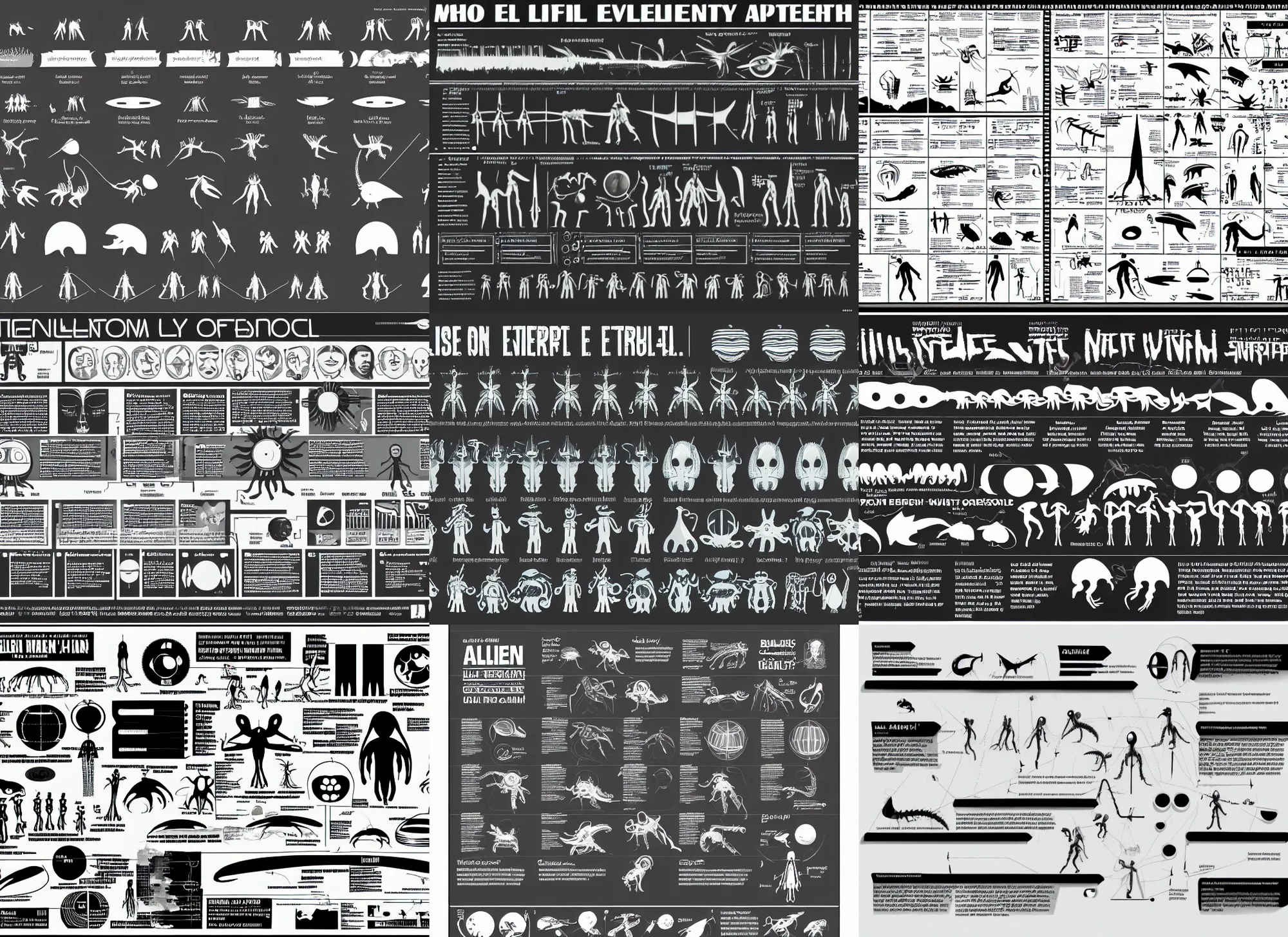 Prompt: alien explanatory chart to understand life on earth, informative guide, by bauhaus, technical sprite sheet, b & w, vector