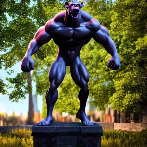 Image similar to scooby-doo, statue, 4k, volumetric lighting, hyper realistic, body builder