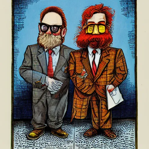 Prompt: The Artwork of R. Crumb and his Cheap Suit Dentist, pencil and colored marker artwork, trailer-trash lifestyle