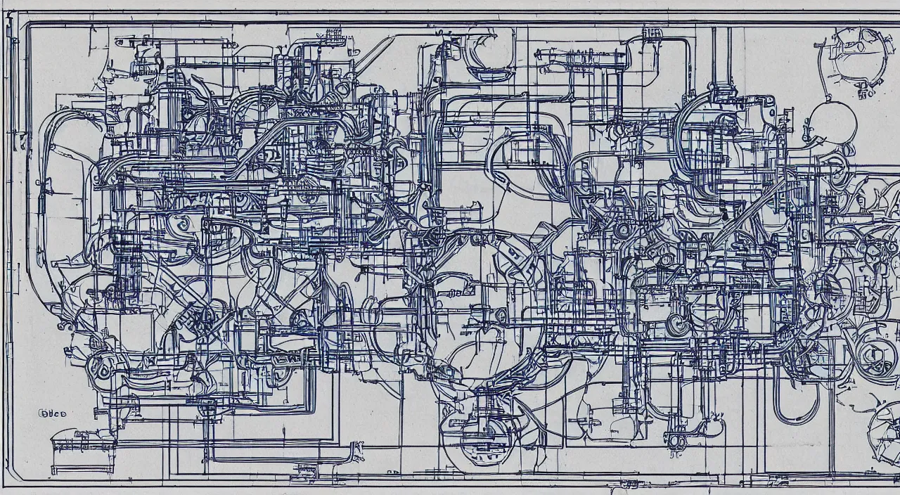 Image similar to blueprint schematics for the engine of a functioning time machine