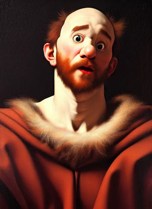 Prompt: a masterwork chiaroscuro oil painting portrait of olaf from frozen in the style of a renaissance painting, insane detail,, jan matejko, caravaggio, jan van eyck, trending on artstation, artgerm