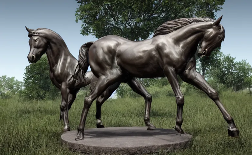 Image similar to Horse bronze statue, unreal engine, highly detailed