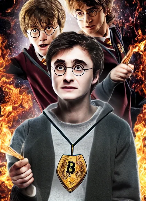 Prompt: harry Potter and the bitcoin wizard, movie poster