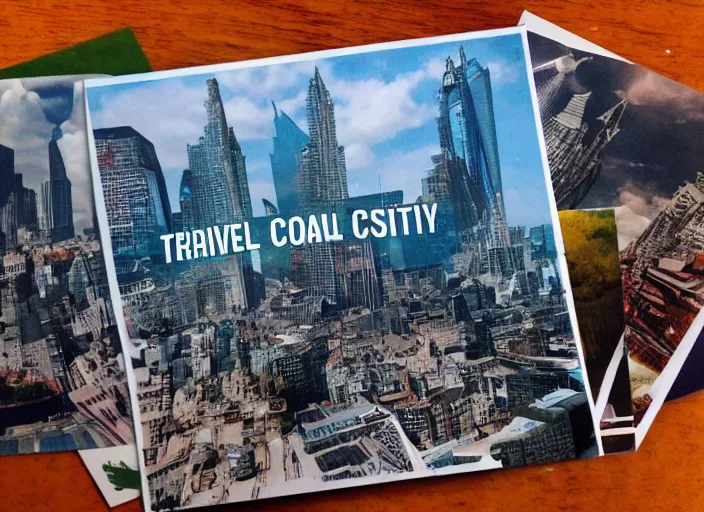 Prompt: travel postcard for a futuristic city