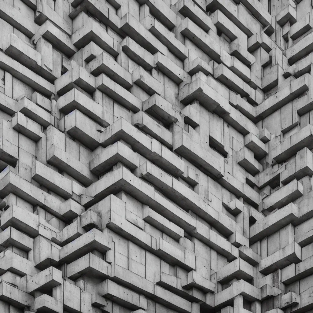 Image similar to photograph of a geometric concrete mid-century brutalist building on Instagram