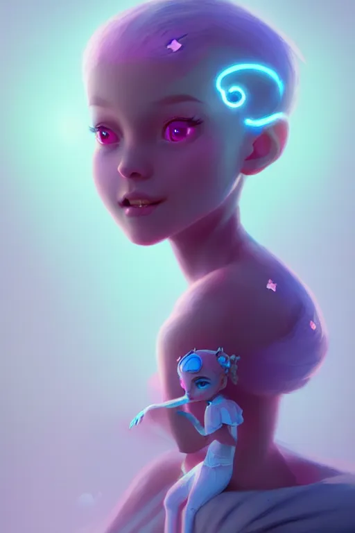 Image similar to super cute Bioluminescent Princess character concept, soft light, soft mood, realistic body features and face, illustration, painting oil on canvas by Elena Zhurikhina and Goro Fujita and Charlie Bowater, octane render trending on artstation, 4k, 8k, HD