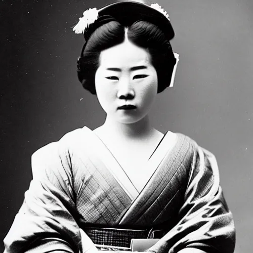 Prompt: early 1900s photo of a maiko