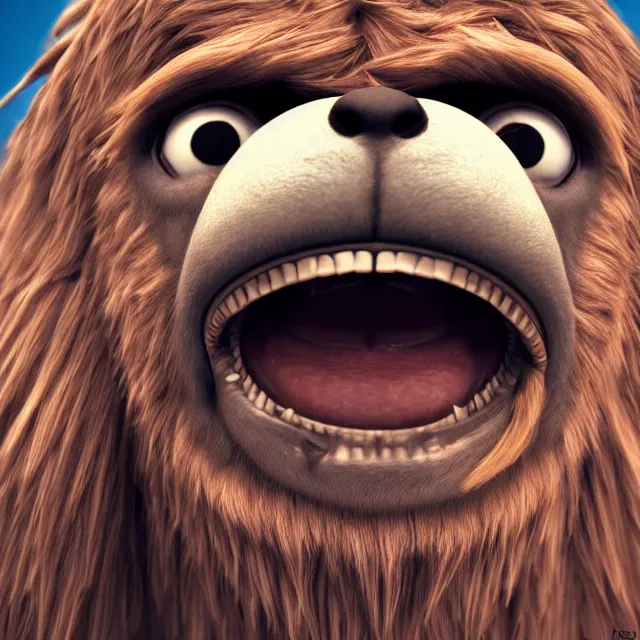 Prompt: perfectly centered close up portrait of happy hairy monster, candid photography, by anne stokes, highly detailed, unreal engine 5