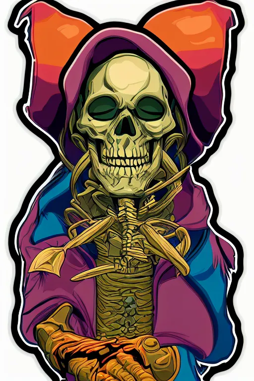 Image similar to A portrait of a skeletor that is a thug, sticker, colorful, illustration, highly detailed, smooth and clean vector curves, no jagged lines, vector art, smooth