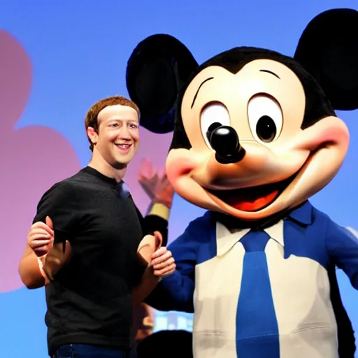 Image similar to Mark Zuckerberg happy to meet Mickey