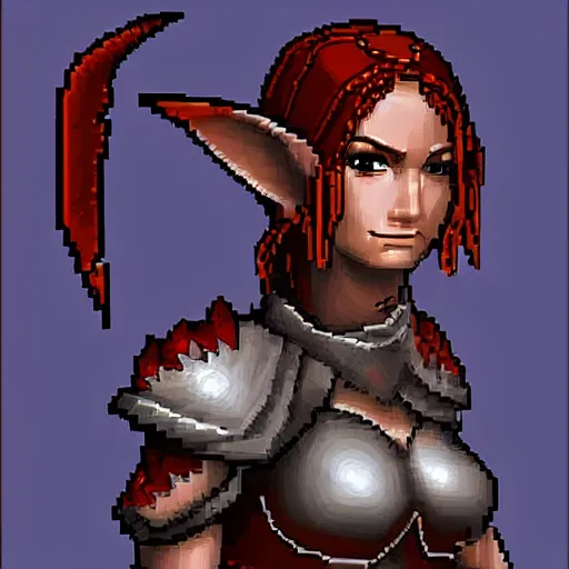 Image similar to pixel art elf female warrior front portrait, cinematic style