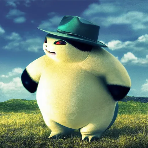 Image similar to national geographic photo of the pokemon snorlax wearing a cowboy hat by franz lanting, digital art, cinematic shot