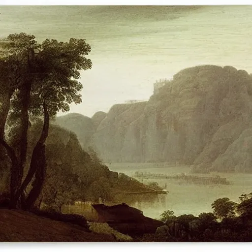 Image similar to the african velt, highly detailed landscape painting by claude lorrain, misty ominous atmosphere