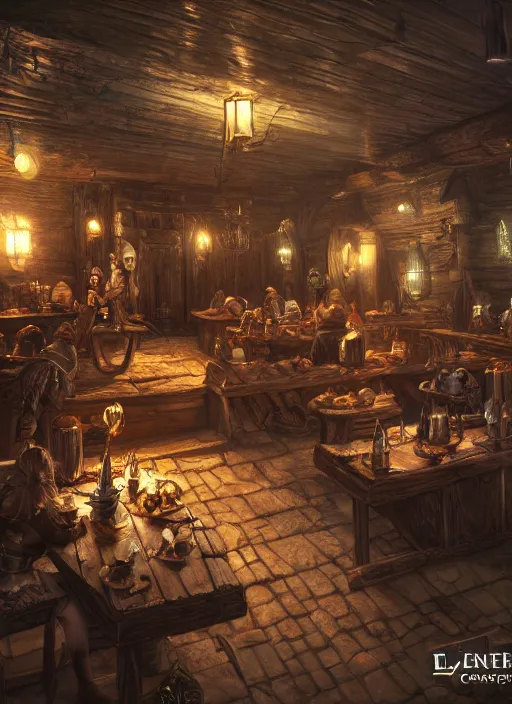 Prompt: tavern, ultra detailed fantasy, elden ring, realistic, dnd, rpg, lotr game design fanart by concept art, behance hd, artstation, deviantart, global illumination radiating a glowing aura global illumination ray tracing hdr render in unreal engine 5