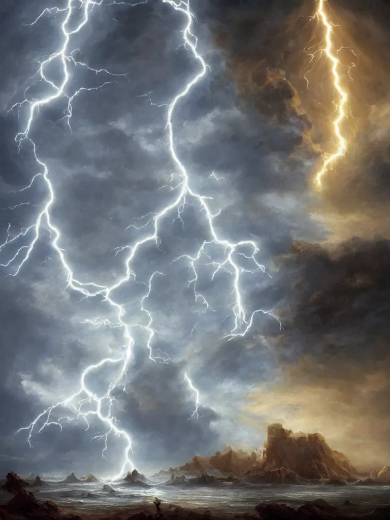 Image similar to human struck by lightning by disney concept artists, blunt borders, rule of thirds, golden ratio, godly light
