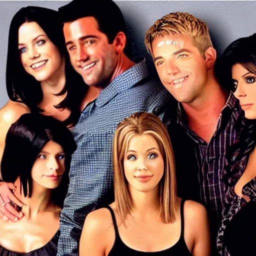 Prompt: photo of a lower back tattoo featuring the friends cast