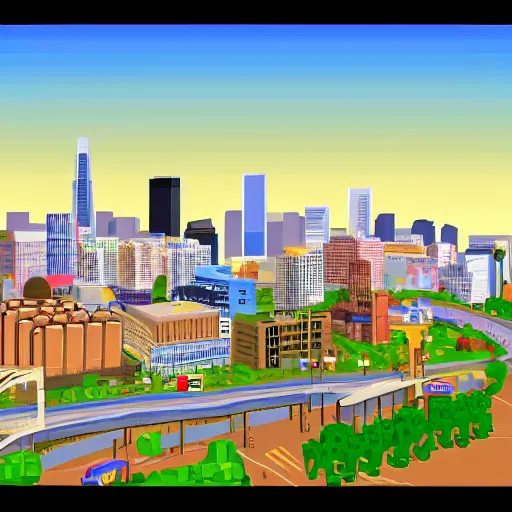 Prompt: Los Angeles in sim city with Hollywood sign, highly detailed, pixel art