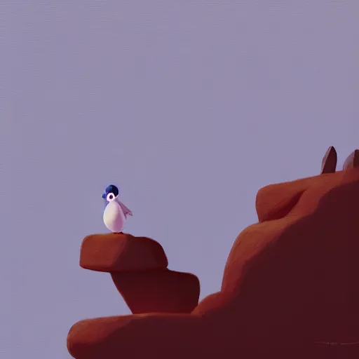 Prompt: goro fujita ilustration a cute little bird on the edge of a cliff overlooking the ocean, painting by goro fujita, sharp focus, highly detailed, artstation