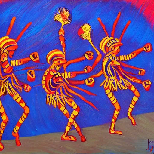 Prompt: tribal dance theme, art by jeff lyons, surrealism