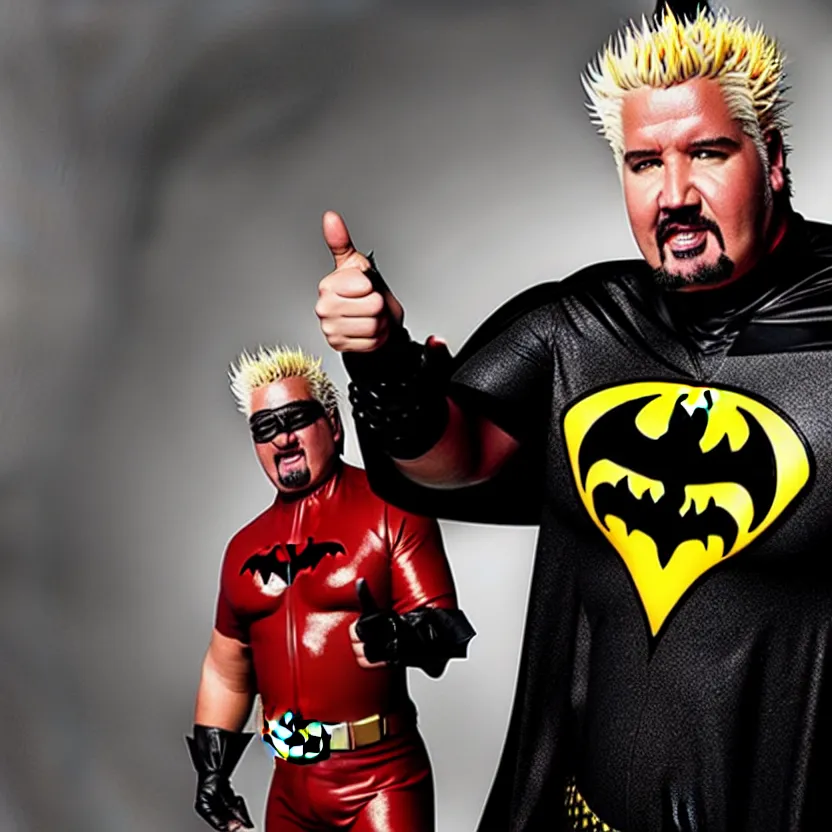 Prompt: guy fieri as batman, movie still, 8 k,