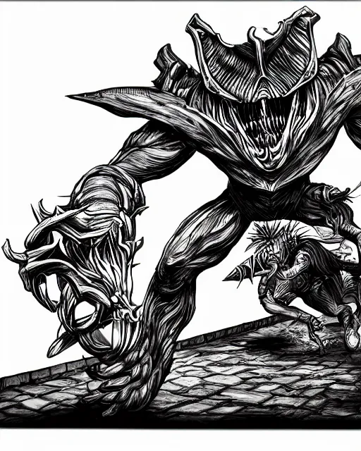 Image similar to A mimic as a crate, black and white, DnD, fantasy art, monster art, in the style of masami kurumada, illustration, epic, fantasy, intricate, hyper detailed, artstation, concept art, smooth, sharp focus, ray tracing