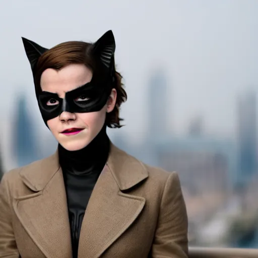 Prompt: Emma Watson as Catwoman, XF IQ4, f/1.4, ISO 200, 1/160s, UHD, Sense of Depth, AI enhanced, HDR, in-frame