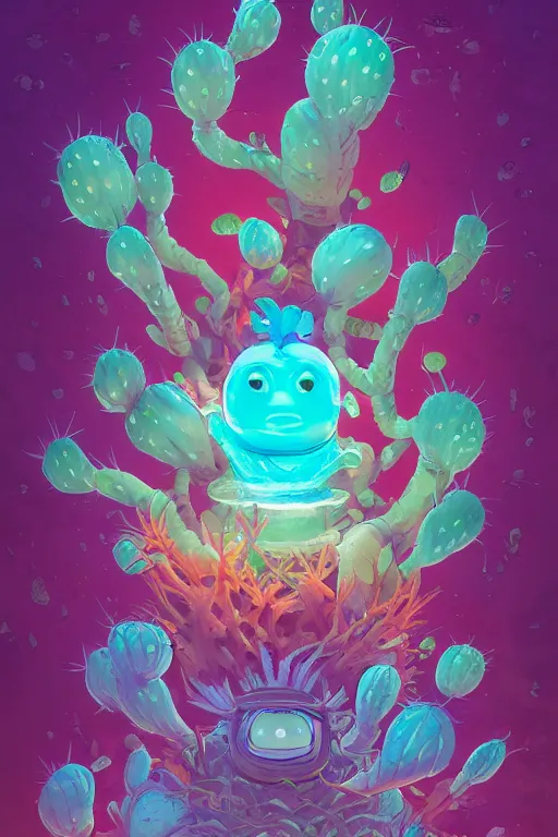 Image similar to roots cactus sushi cristal smurf ghost creature animal sushi cristal very big eye roots cactus elemental flush of force nature micro world fluo fishscale, behance hd by jesper ejsing, by rhads, makoto shinkai and lois van baarle, ilya kuvshinov, rossdraws radiating a glowing aura global illumination ray tracing hdr