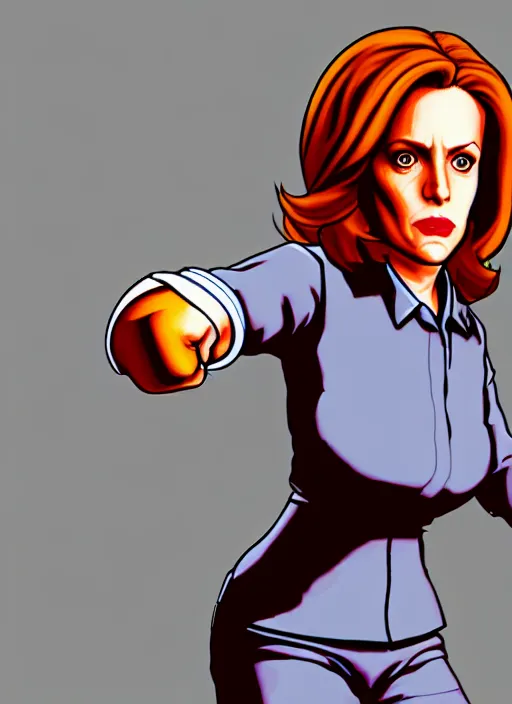 Image similar to dana scully in the style of street fighter v