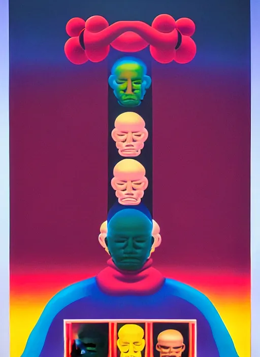 Prompt: multilayered men by shusei nagaoka, kaws, david rudnick, pastell colours, airbrush on canvas, cell shaded, 8 k