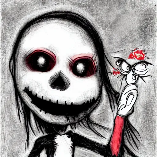Prompt: grunge drawing of elmo by mrrevenge, corpse bride style, horror themed, detailed