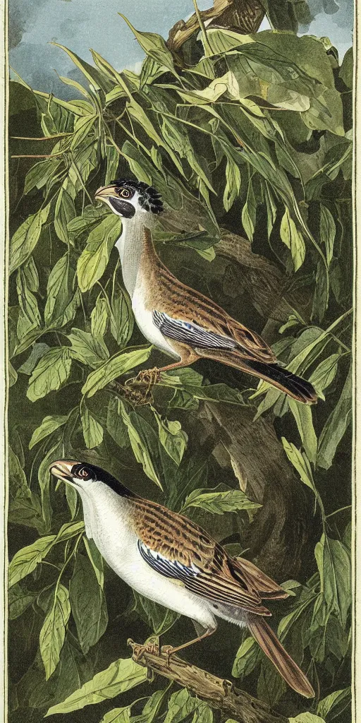 Image similar to field guide illustration of a dragon sparrow by john audubon