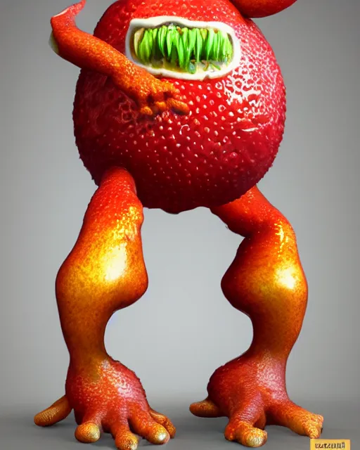 Prompt: a fruit figurine monster made of different fruit, very detailed eyes, very detailed mouth, concept art, oil painting, highly detailed, dramatic lighting, hyperrealistic, 8 k, artstation, cgsociety