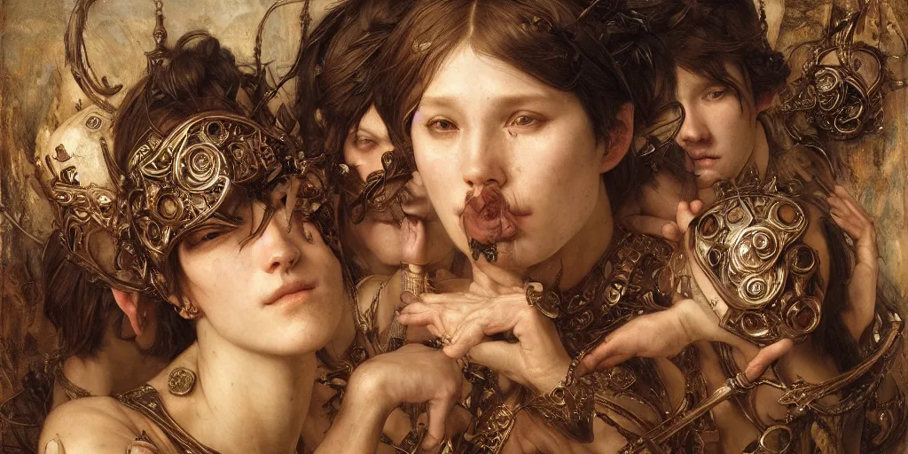 Prompt: masterpiece inchoate sybaritic salve Reginae, masterpiece by Edgar Maxence and Ross Tran and Michael Whelan and Caravaggio artistic, intricate drawing, realistic fantasy, extremely detailed and beautiful aesthetic celtic face, establishing shot, 8k resolution, dramatic lighting