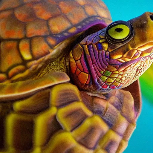 Prompt: a rainbow - shelled turtle by aardman entertainment. trending. award - winning. featured. vivid colors. global lighting.