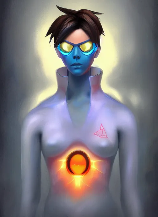 Prompt: digital portrait painting of tracer overwatch, in style of zdzisław beksinski,