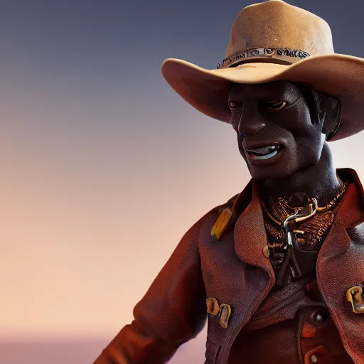 Image similar to Travis Scott as a cowboy, figurine, blender, octane render, 8k, hyperdetalied, studio lighting, trending on ArtStation, high quality,