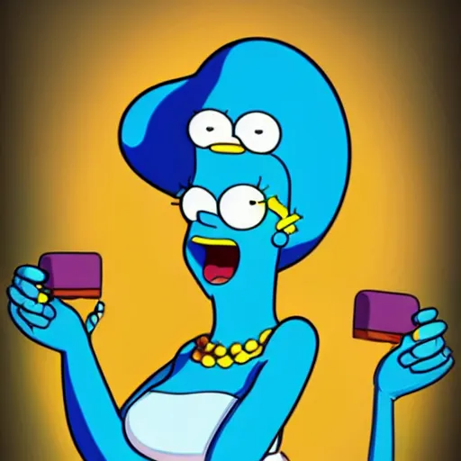 Prompt: sexy pin-up Marge Simpson with 6 arms, and adventure time characters, trending on artstation