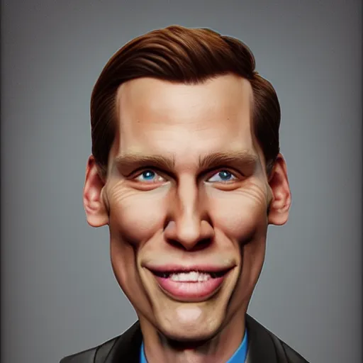 Image similar to Caricature portraits done of Jerma, realistic, hyperrealistic, very realistic, highly detailed, very detailed, extremely detailed, detailed, oil painting, digital art, trending on artstation