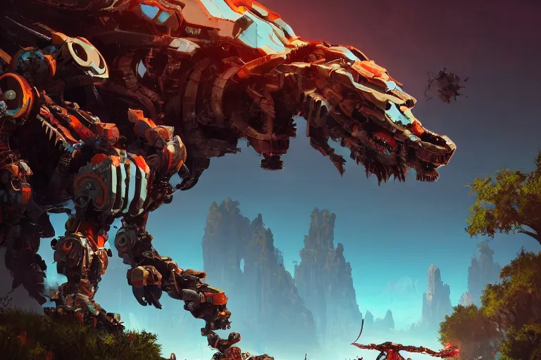 Image similar to ravager machine mecanical creature robot of horizon forbidden west horizon zero dawn bioluminiscence global illumination ray tracing hdr fanart arstation by ian pesty and alena aenami artworks in 4 k