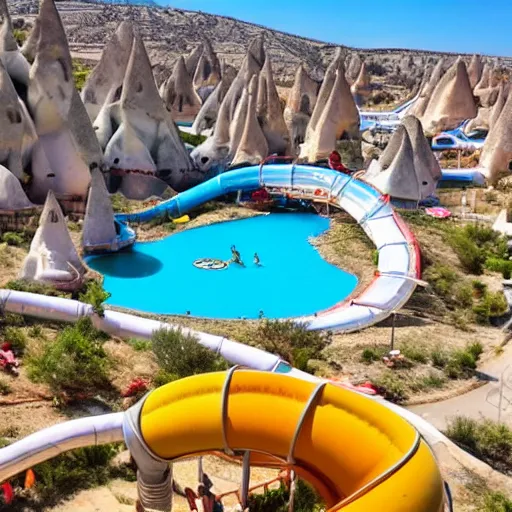 Prompt: cappadocia waterpark with water slides