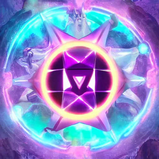 Image similar to purple magic mana symbol, powerful epic legends game icon stylized digital illustration radiating a glowing aura global illumination ray tracing hdr fanart arstation by ian pesty and katarzyna bek - chmiel