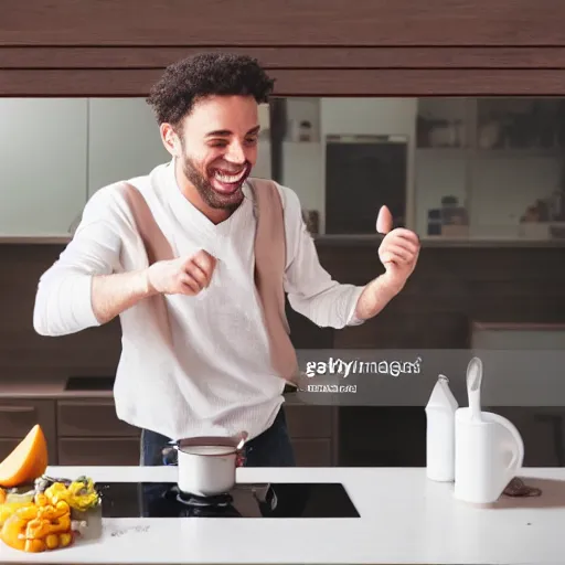 Image similar to photo of a man dancing in the kitchen, the kitchen is a mess, shutterstock, getty images, istockphoto,