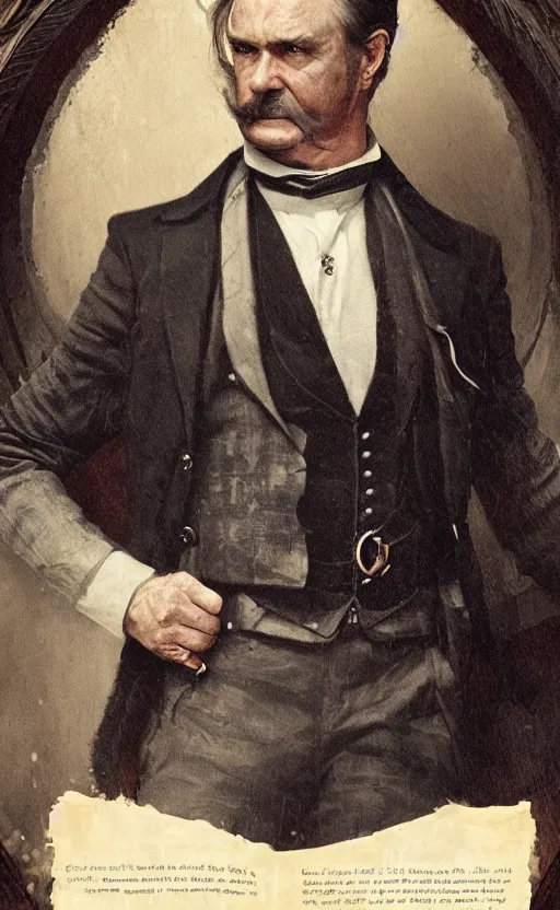 Image similar to official portrait of a victorian politician wearing a waistcoat, detailed face, male, victorian, highly detailed, cinematic lighting, digital art painting by greg rutkowski