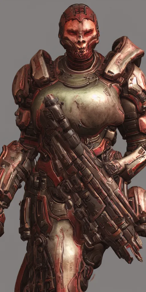 Prompt: female doom slayer extreme details epic dramatic realistic unreal engine render