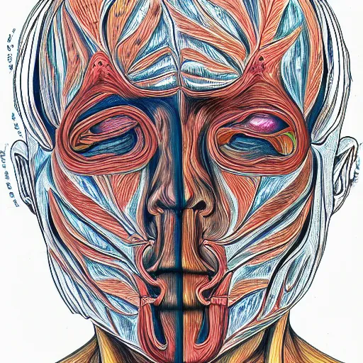 Prompt: anatomical drawing in the style of alex grey