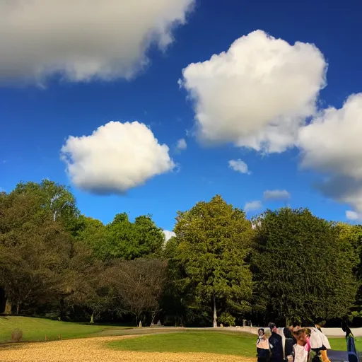 Image similar to minimalistic art of a family day out in the park, sunny day with clouds, award - winning masterpiece