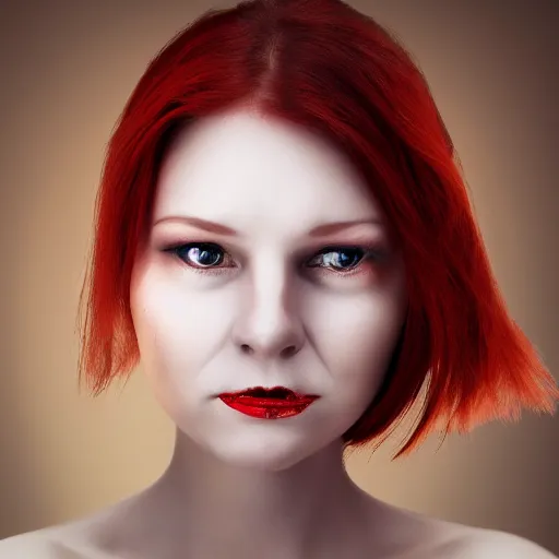 Image similar to detailed portrait woman’s face red hair fangs gargoyle wings